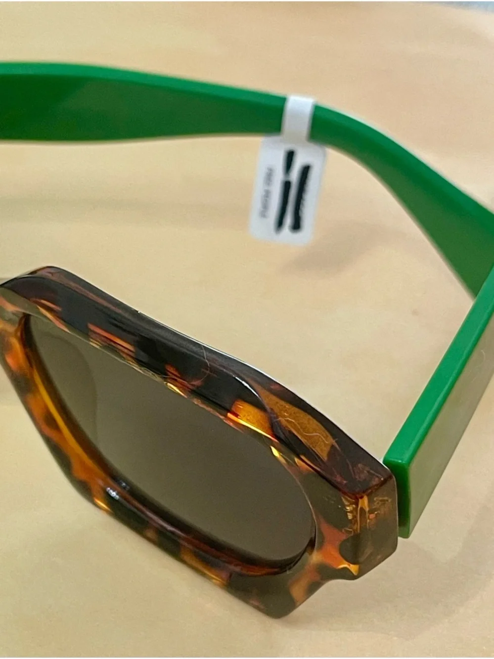 Free People Retro Square Tortoiseshell Sunglasses with Green Arms - Picture 8 of 14
